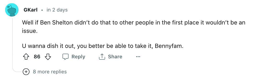 Screengrab of the fan comment on Reddit